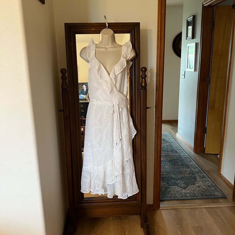 Elegant White Ruffle Wrap Dress